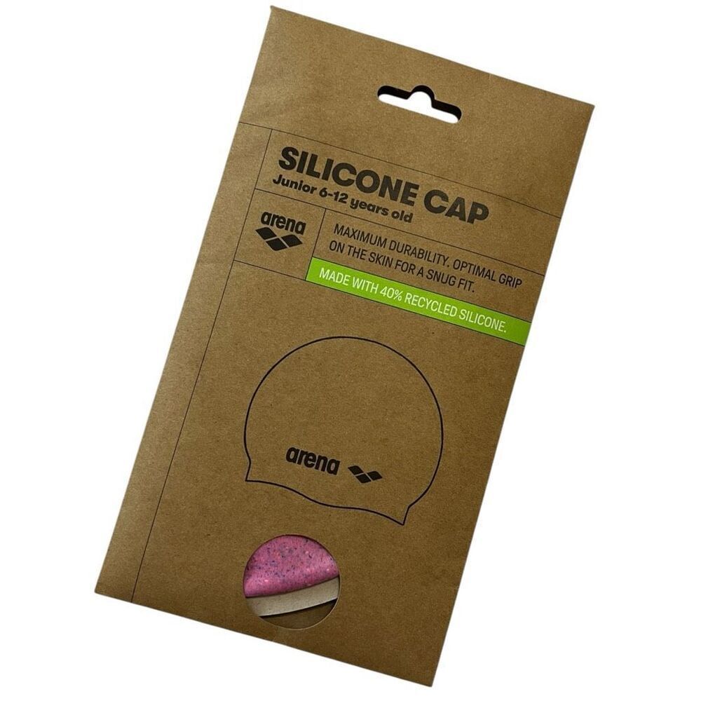 NWT Arena Women's Silicone Speckled Recycled Silicone Swim Cap Pink Junior Size